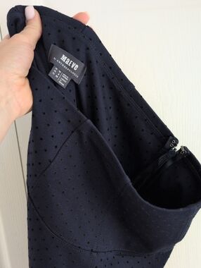 Maeve Navy A Line Skirt with Subtle Black Dot Texture